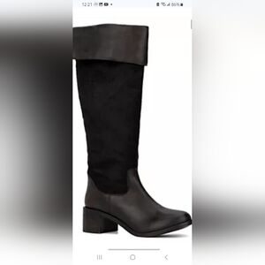 Elegant Black Knee-High Women's Boots Haircalf And Leather
